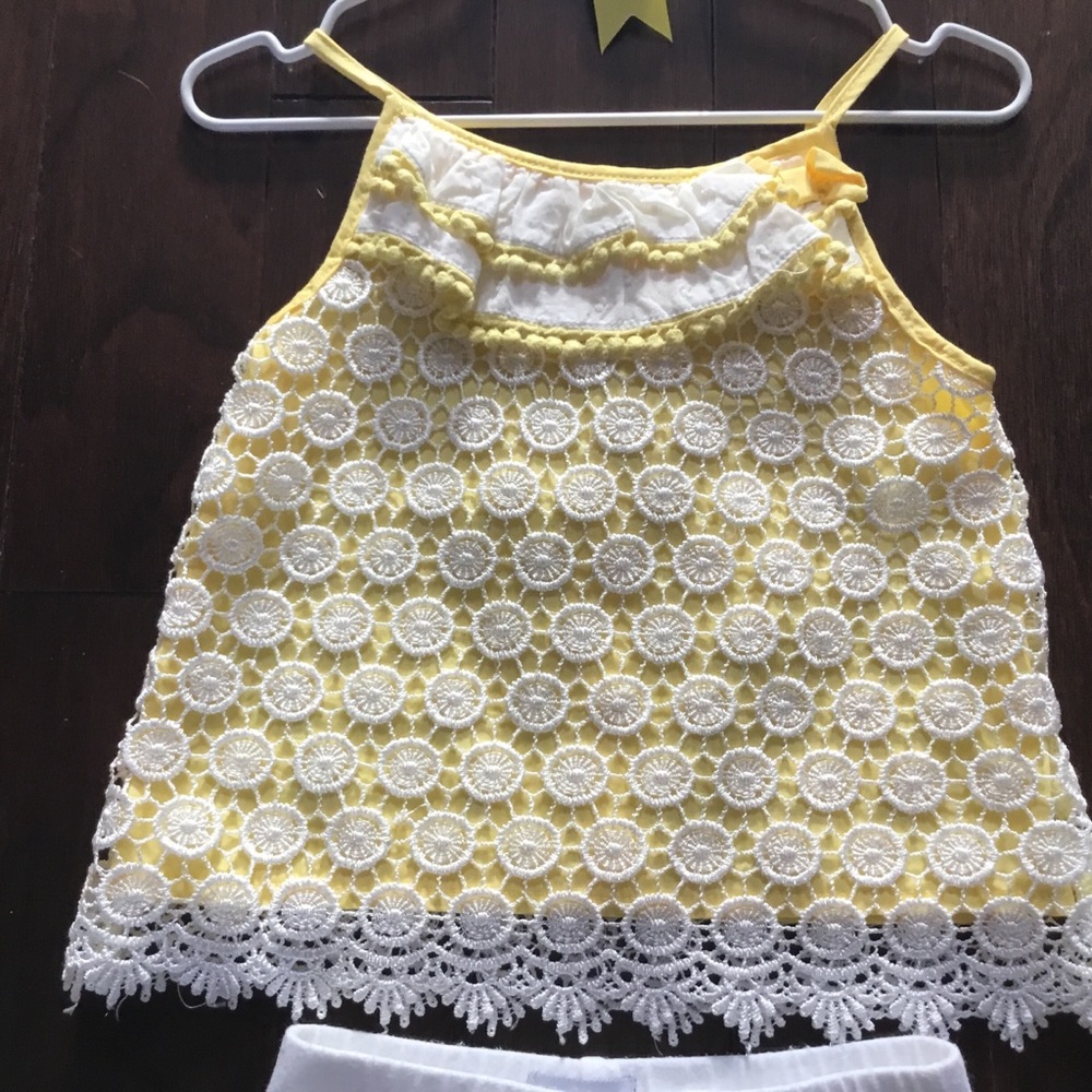 MUDPIE yellow Crochet tunic Legging set 12-18 mos - Picture 3 of 8